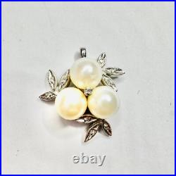 Vintage 14k White Gold Pearl and. 50cts Diamond Pendant & Clip On Earrings Set