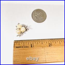 Vintage 14k White Gold Pearl and. 50cts Diamond Pendant & Clip On Earrings Set