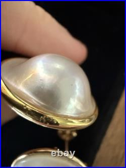 Vintage 14k Yellow Gold 2cm 10mm Mabe White Pearl Pendant And Earrings Set RARE Vintage 14k Yellow Gold 2cm 10mm Mabe White Pearl Pendant And Earrings Set RARE