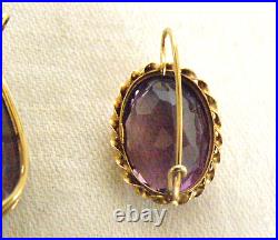 Vintage 14k Yellow Gold, 3-pc. Facetted Set-deep Amethyst Pendant+drop Earrings