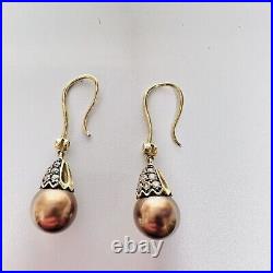 Vintage 14k Yellow Gold. 48cts Diamond Chocolate Pearl Earrings & Pendant Set