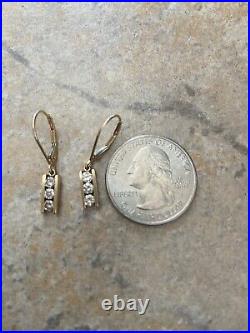 Vintage 14k Yellow Gold And 3 Stone Diamond Channel Set Dangle Drop Earrings