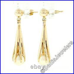 Vintage 14k Yellow Gold Claw Set 7.0mm Round Cultured Pearl Drop Dangle Earrings