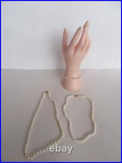 Vintage 14k Yellow Gold Cultured Pearl Deco Style Bracelet & Necklaces Set, IWI