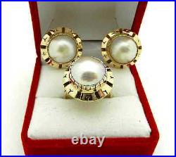 Vintage 14k Yellow Gold EARRINGS & RING Jewelry SET with MABE PEARL 12 grams