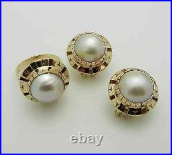 Vintage 14k Yellow Gold EARRINGS & RING Jewelry SET with MABE PEARL 12 grams