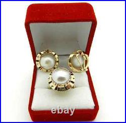 Vintage 14k Yellow Gold EARRINGS & RING Jewelry SET with MABE PEARL 12 grams