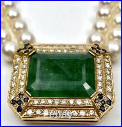 Vintage 14k Yellow Gold, Emerald and Diamond Set Pearl Pendant Necklace