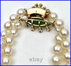 Vintage 14k Yellow Gold, Emerald and Diamond Set Pearl Pendant Necklace