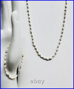 Vintage 14k Yellow Gold Freshwater Pearl Beaded Necklace and Bracelet Set