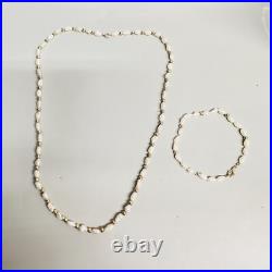 Vintage 14k Yellow Gold Freshwater Pearl Beaded Necklace and Bracelet Set