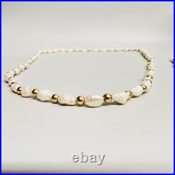 Vintage 14k Yellow Gold Freshwater Pearl Beaded Necklace and Bracelet Set