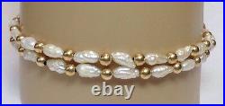 Vintage 14k Yellow Gold Freshwater Pearl Double Strand Necklace Bracelet Set