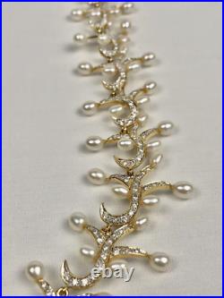 Vintage 14k Yellow Gold, Freshwater Pearl and Diamond Set Necklace