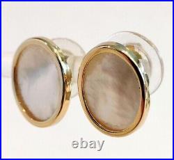 Vintage 14k Yellow Gold Oval Bezel Set Mother Of Pearl Post Earrings 2.7 Grams
