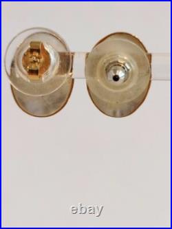 Vintage 14k Yellow Gold Oval Bezel Set Mother Of Pearl Post Earrings 2.7 Grams