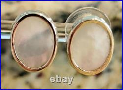 Vintage 14k Yellow Gold Oval Bezel Set Mother Of Pearl Post Earrings 2.7 Grams