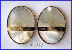 Vintage 14k Yellow Gold Oval Bezel Set Mother Of Pearl Post Earrings 2.7 Grams