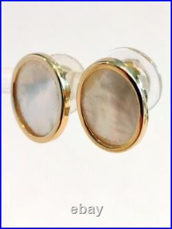 Vintage 14k Yellow Gold Oval Bezel Set Mother Of Pearl Post Earrings 2.7 Grams