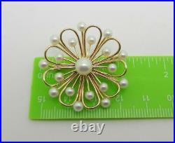 Vintage 14k Yellow Gold Pearl Brooch And Earrings Set Rare Find Lb3166