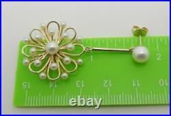 Vintage 14k Yellow Gold Pearl Brooch And Earrings Set Rare Find Lb3166