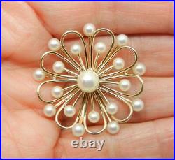 Vintage 14k Yellow Gold Pearl Brooch And Earrings Set Rare Find Lb3166