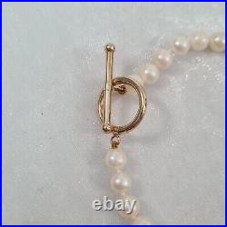 Vintage 14k Yellow Gold Pearl Stud Earrings and 22 Pearl Necklace Set