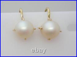 Vintage 14k Yellow Gold Prong Set 8mm Pearl Non Pierced Earrings Screw Back