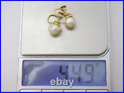 Vintage 14k Yellow Gold Prong Set 8mm Pearl Non Pierced Earrings Screw Back