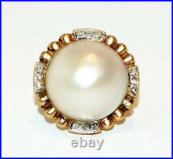 Vintage 14k Yellow Gold Ring Sz. 5 set w. Mabe Pearl & 12x Diamonds (GoH)#11a