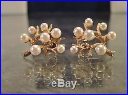 Vintage 14k gold fabulous pearl brooch earring set 20 gr