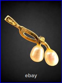 Vintage 14kt Yellow Gold Freshwater Pearl Diamond Earring Pendant Set Pierced Vintage 14kt Yellow Gold Freshwater Pearl Diamond Earring Pendant Set Pierced
