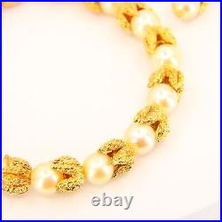 Vintage 18ct Jewellery Set 18 Carat Gold Pearl Bracelet & Earrings Yellow Gold