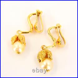 Vintage 18ct Jewellery Set 18 Carat Gold Pearl Bracelet & Earrings Yellow Gold