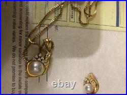 Vintage 18k Gold Earring and Necklace Set with 3 Natural Matching Pearls