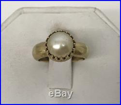 Vintage 18k Gold Pearl Ring Signed Fabulous Setting Around The Pearl 6 6 1/4