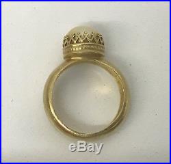 Vintage 18k Gold Pearl Ring Signed Fabulous Setting Around The Pearl 6 6 1/4