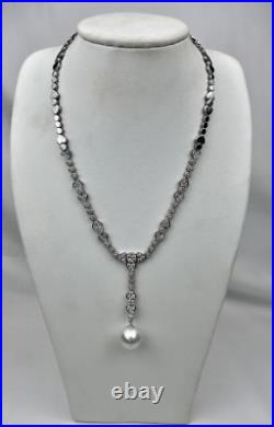 Vintage 18k White Gold, Pearl and Diamond Set Necklace