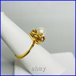 Vintage 18k Yellow Gold Pearl Swirl Pierced Post Stud Earrings and Ring Set