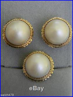 Vintage 1930's 14K Yellow Gold Huge Mabe Pearl Ring & Matching Omega Earring Set