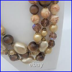 Vintage 1940's DeMario Ornate Faux Pearl Beads Gold-Tone Necklace Earrings Set