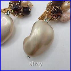 Vintage 1940's DeMario Ornate Faux Pearl Beads Gold-Tone Necklace Earrings Set