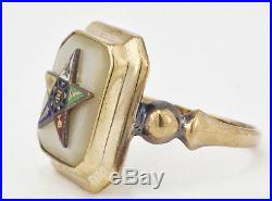 Vintage 1940s 10K Yellow Gold Enamel Eastern Star Ring Mother-of-Pearl Setting