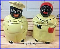 Vintage 1940s Cooky and Mammy Cookie Jar set by Pearl China Gold Gilt Americana