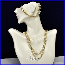 Vintage 1960s Faux Pearl Gold Tone Trifari 2 layer Necklace Bracelet Set