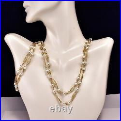 Vintage 1960s Faux Pearl Gold Tone Trifari 2 layer Necklace Bracelet Set