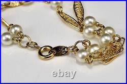 Vintage 1960s Faux Pearl Gold Tone Trifari 2 layer Necklace Bracelet Set
