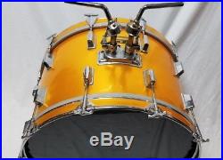 Vintage 1970s Pearl Wood Fiberglass Gold 22 x 14 Depth Drum Set Bass Drum