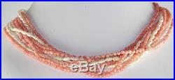 Vintage 1980's 14k Gold Coral Pearl Necklace Bracelet Set Torsade