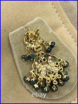 Vintage 19k Gold Indian Style Pearl & Emerald Earring Necklace Wedding Set